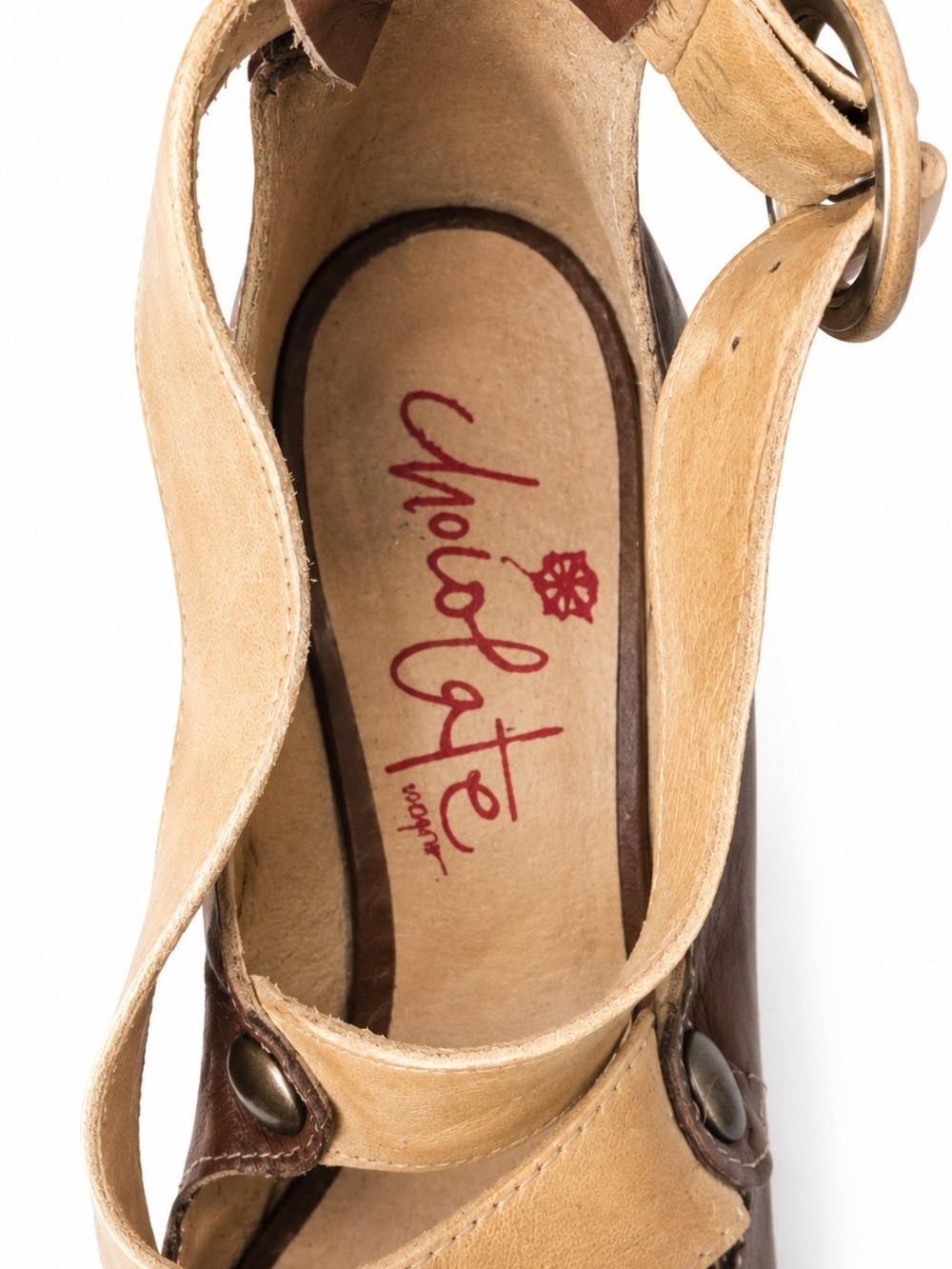 Chocolate Negro Two-Tone Tan and Brown Leather And Wooden Wedge Sandals